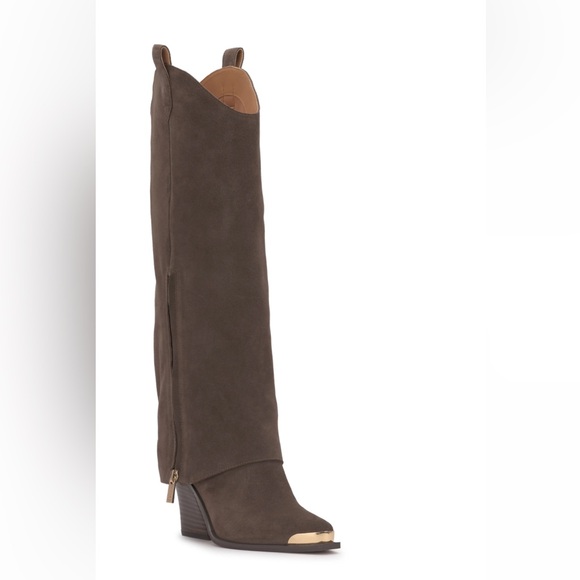 JESSICA SIMPSON Astoli Suede Leather Foldover Shaft Western Boots in Sable. - Picture 1 of 16